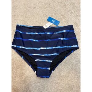 Cupshe Women's Navy Blue Stripe High Waist Bikini‎ Bottoms Size Medium